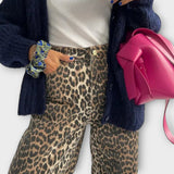 Chandra - Vintage Džínové Kalhoty s Leopardím Vzorem