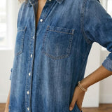 Diana | Vintage denim overal z praného bavlněného materiálu s knoflíkovým zapínáním