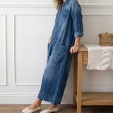Diana | Vintage denim overal z praného bavlněného materiálu s knoflíkovým zapínáním