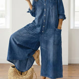 Diana | Vintage denim overal z praného bavlněného materiálu s knoflíkovým zapínáním