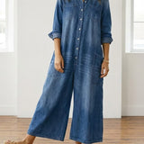 Diana | Vintage denim overal z praného bavlněného materiálu s knoflíkovým zapínáním