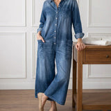 Diana | Vintage denim overal z praného bavlněného materiálu s knoflíkovým zapínáním